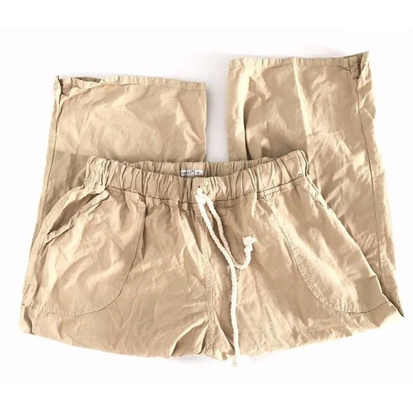 Gauzey | Wide Leg Capris Womens Size M Brown Cotton Drawstring Waist - Picture 3 of 10
